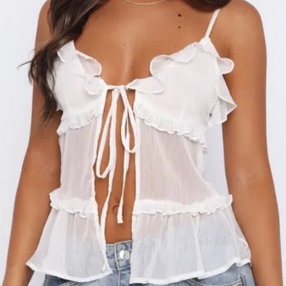 Wildfox Black Sheer Ruffle Top - Picture 2 of 2